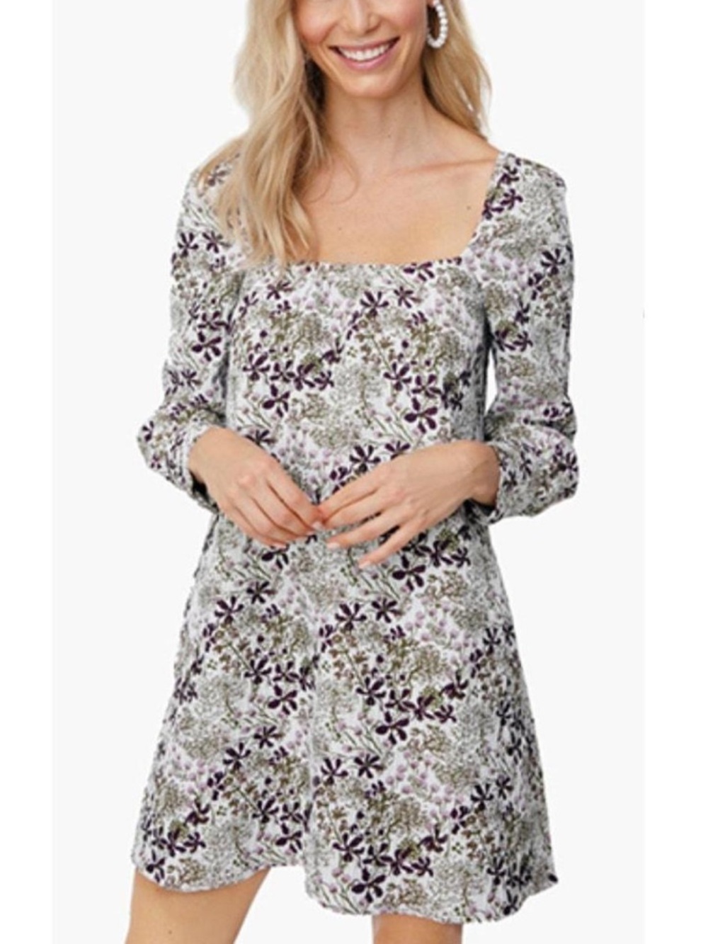 Tuckernuck Small Lexi Mini Dress Floral Square Neck Puff Sleeve Smocked Green